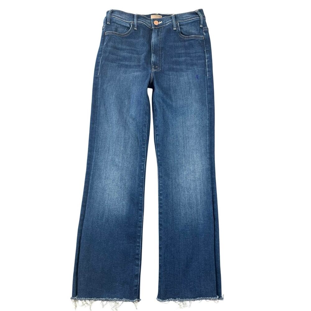 MOTHER The Hustler Ankle Fray High Rise Flare Jeans Blue Raw Hem Women’s 29